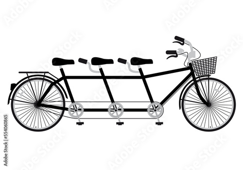 tandem bicycle with three seats, family concept, team work, illustration on a transparent background, PNG image 