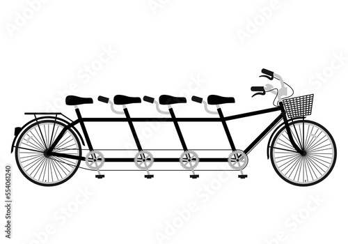  tandem bicycle with four seats, family concept, team work, illustration on a transparent background, PNG image 