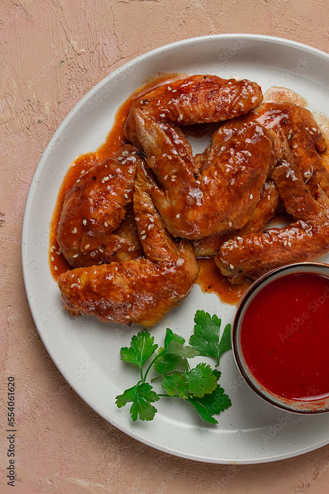 Chicken wings, with barbecue sauce, with tomato sauce, fast food, no people, Chicken wings, with barbecue sauce, with tomato sauce, fast food, no people,