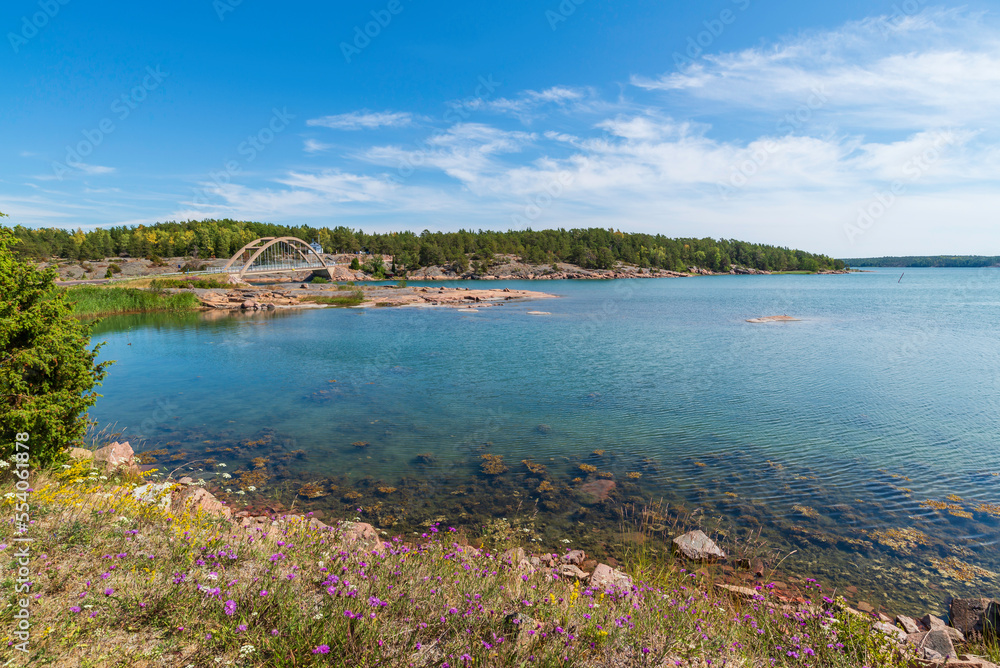 View of the bridge and sea at Bomarsund, Åland Islands. Finland