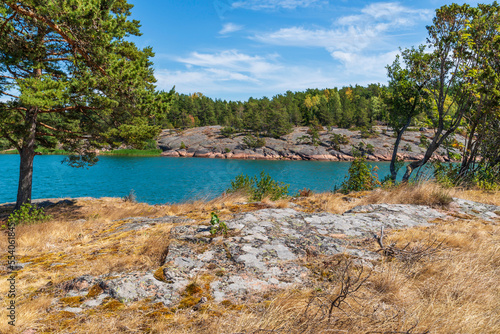 View of the dry landscape and sea at Bomarsund, Åland Islands. Finland