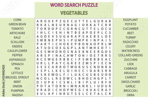 Word search puzzle vector (Word find game) illustration. Vegetables