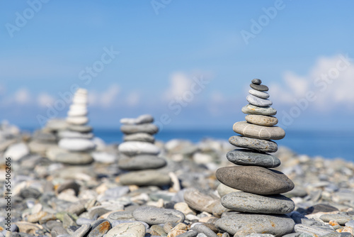 Stack of stones on the sea beach