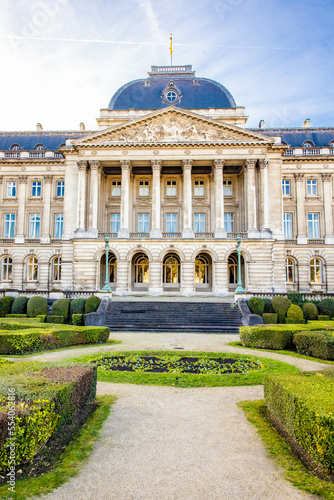 Royal Palace of Brussels front view at sunny day