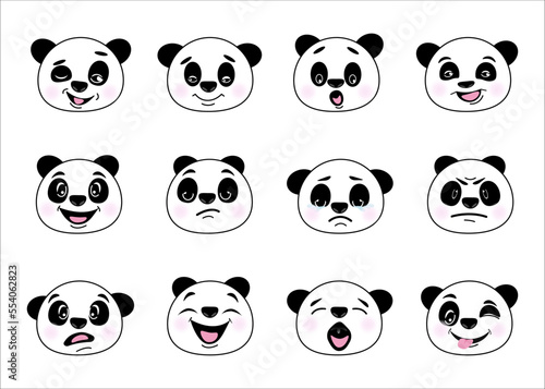 panda bear set, panda flat icons set, 12 social media icons, animal emotions, panda emotions