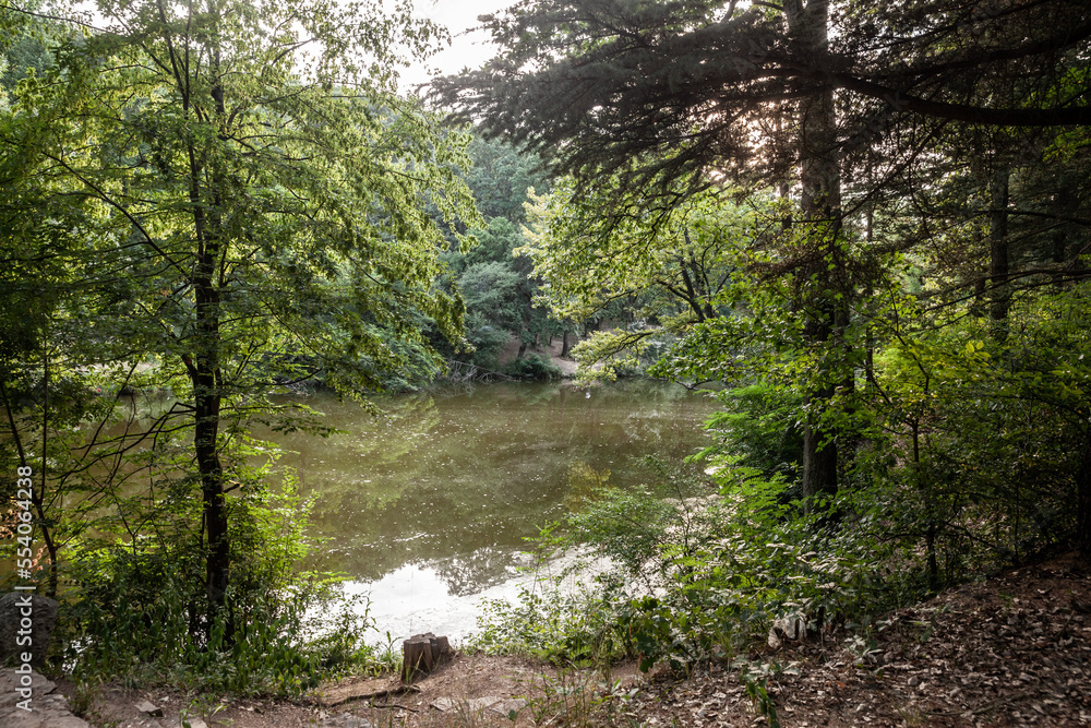 Fototapeta premium Panorama of Lake Tresnja in Belgrade during a spring afternoon. Jezero Tresnja is a small lake of Serbia....