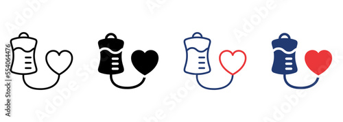 Blood Donation Bag with Heart Icon. Concept of Transfusion Blood. Symbol of Support, Volunteer, Charity and Donation Organization. World Donor Day. Editable stroke. Vector illustration