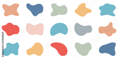 Free Form Abstract Color Silhouette Set on White Background. Asymmetric Blotch, Stain, Spot, Splodge Collection. Irregular Random Minimal Blob Form. Isolated Vector Illustration