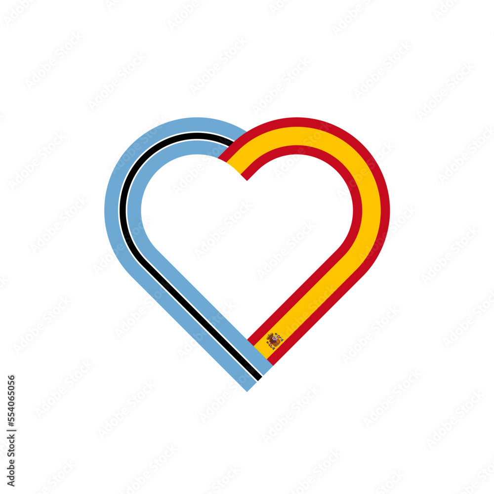 unity concept. heart ribbon icon of botswana and spain flags. vector illustration isolated on white background