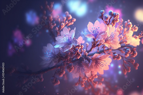 Spring sakura blossom, bokeh background . AI 