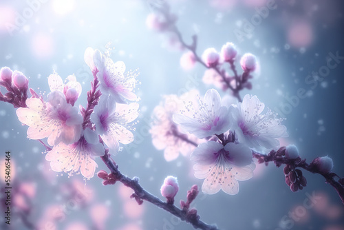 Spring sakura blossom, bokeh background . AI 
