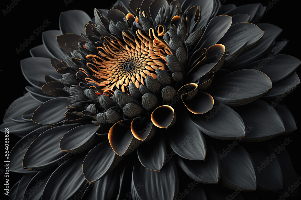 Black dahlia, floral design for prints, postcards or wallpaper. AI