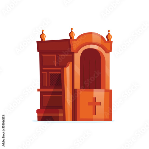 Wooden confessional. Isolated church furniture