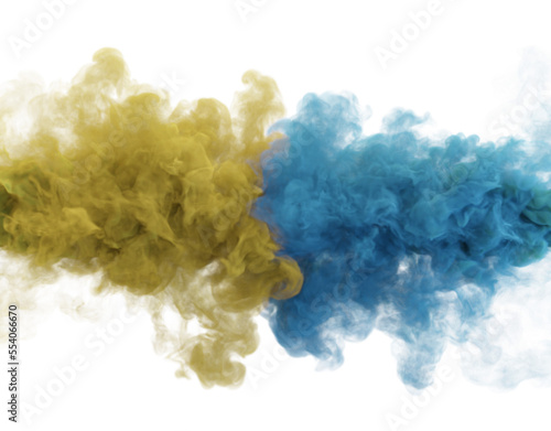 Blue and yellow smoke. 3d render.