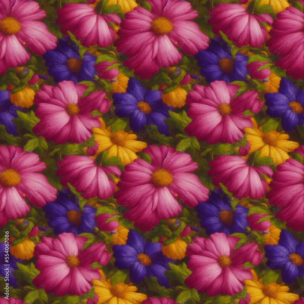 Obraz premium Seamless flowers pattern. Endless colorful floral background. Digital painting.