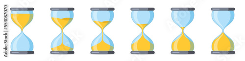 Hourglass icon set. Cartoon sandglass signs with animation frames. Antique sand clock. Vintage hourglass process timer sand collection. Template design for app ui, ux, game element. Vector