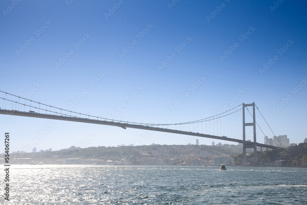 Selective blur on Bosphorus Bridge; also called 15 july martyrs bridge or 15 temmuz sehitler koprusu, seen from below. it's a bridge in Istanbul connecting Asian and European side. .... Selective blur on Bosphorus Bridge; also called 15 july martyrs bridge or 15 temmuz sehitler koprusu, seen from below. it's a bridge in Istanbul connecting Asian and European side. ....