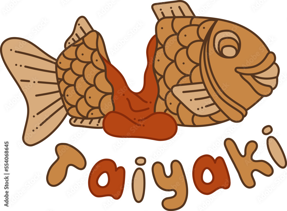 Taiyaki single doodle5. Cute Asian sweet stuffed fish. Cartoon color vector illustration. Taiyaki single doodle5. Cute Asian sweet stuffed fish. Cartoon color vector illustration.