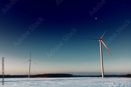landscape with wind farm, winter time Poland Europe