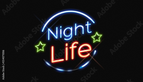 Night Life neon sign with green stars