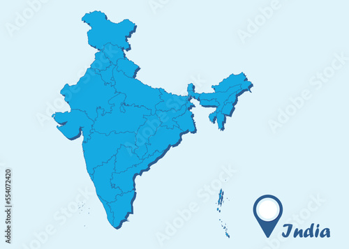 Political Map of India. States and union territories. India map. map of India
