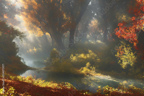 dreamy autumn forest landscape © maciek