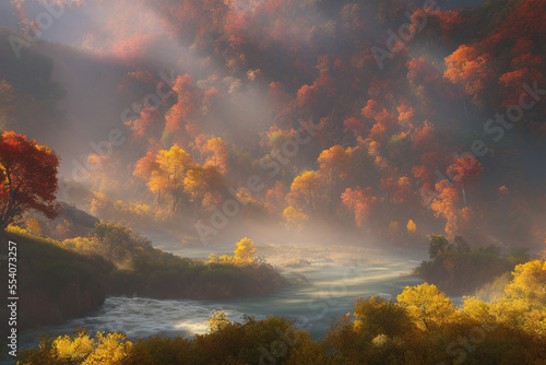 dreamy autumn forest landscape © maciek