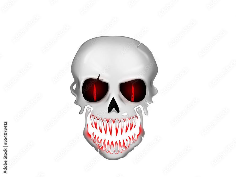 Fototapeta premium White skull with red glowing eyes.