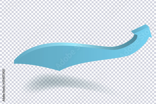 Growing Blue Arrow. Growth chart sign. Flexible arrow indication statistic. Colorful curve arrow of trend on transparent. Trading stock news impulses. Trade infographic. Realistic 3d vector design