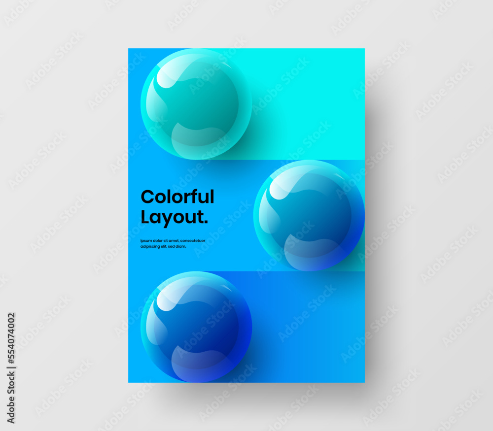 Unique brochure A4 design vector illustration. Minimalistic 3D balls company identity layout. Unique brochure A4 design vector illustration. Minimalistic 3D balls company identity layout.