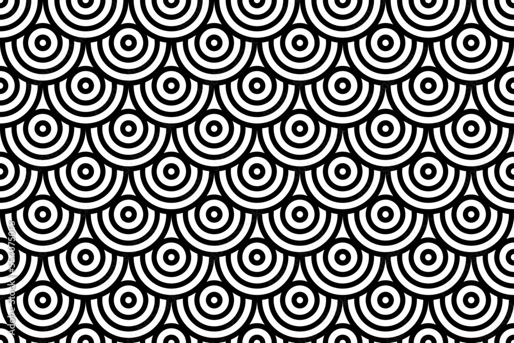 Seamless Geometric Black and White Pattern. Fish Scale Motif.