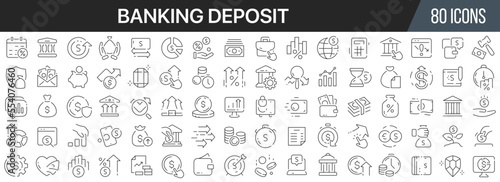 Banking deposit line icons collection. Big UI icon set in a flat design. Thin outline icons pack. Vector illustration EPS10