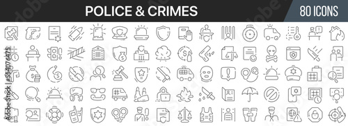Police and crimes line icons collection. Big UI icon set in a flat design. Thin outline icons pack. Vector illustration EPS10