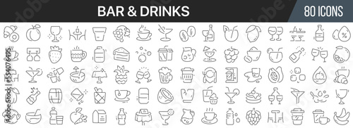 Bar and drinks line icons collection. Big UI icon set in a flat design. Thin outline icons pack. Vector illustration EPS10