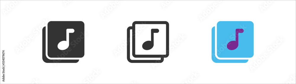Playlist outline icon. Music collection symbol. Musical note in square sign. Simple flat design. Playlist outline icon. Music collection symbol. Musical note in square sign. Simple flat design.