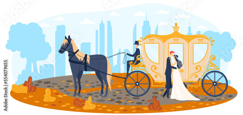 Horse young wedding, holiday background, romantic invitation, marriage groom, design, in cartoon style vector illustration.