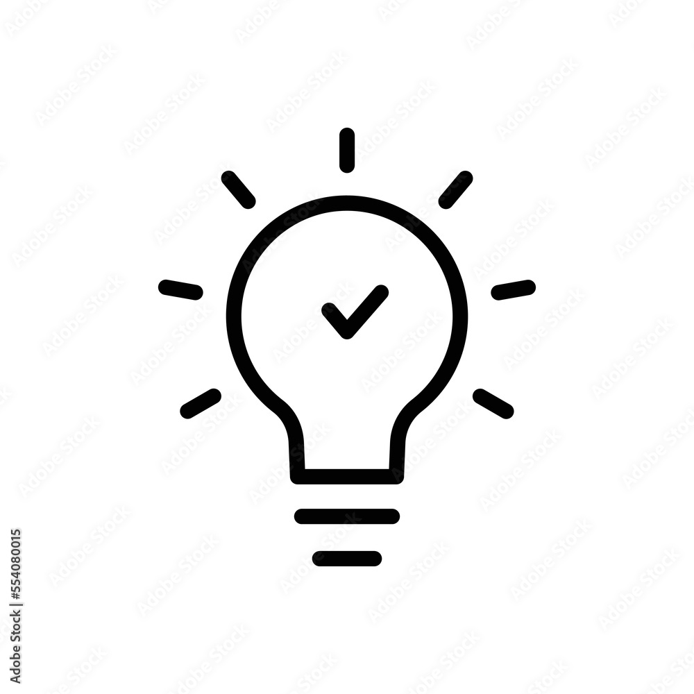 Light bulb icon illustration with check mark. line icon style. Simple vector design editable Light bulb icon illustration with check mark. line icon style. Simple vector design editable