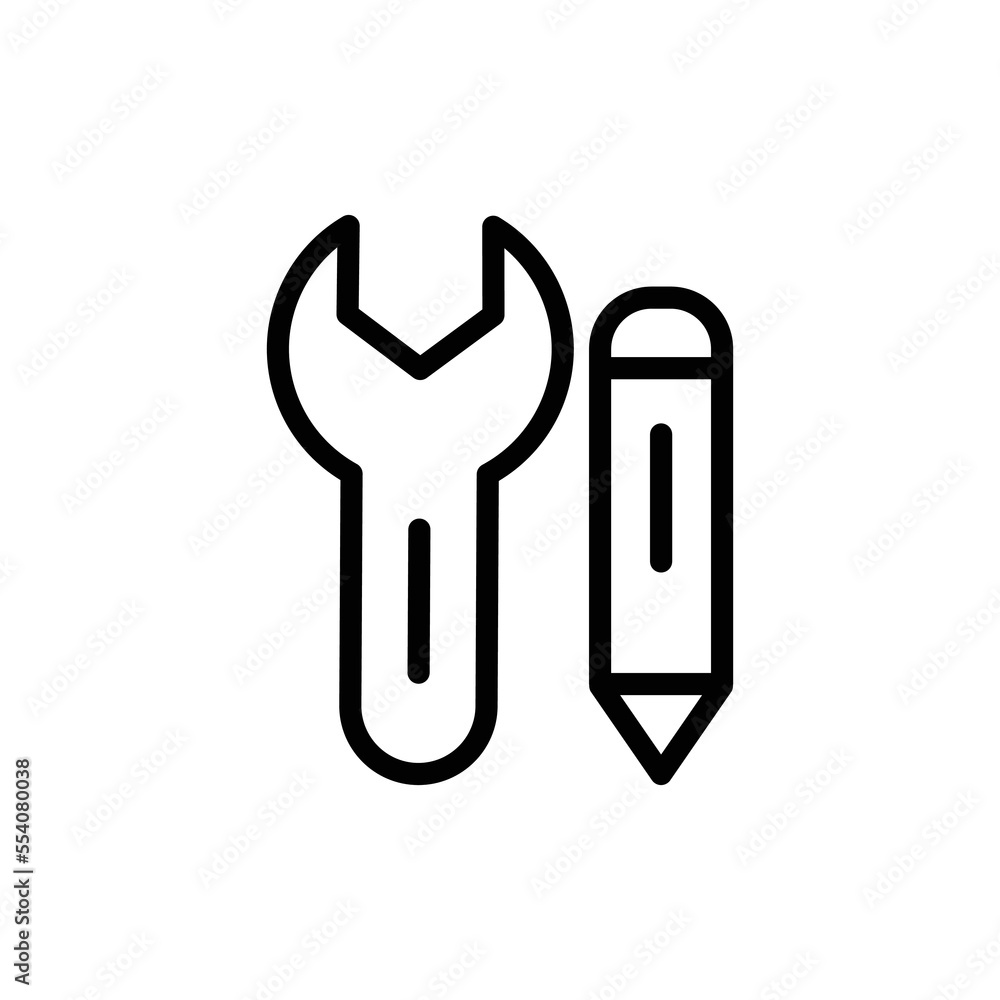 Wrench icon illustration with pencil. line icon style. icon related to construction. Simple vector design editable Wrench icon illustration with pencil. line icon style. icon related to construction. Simple vector design editable