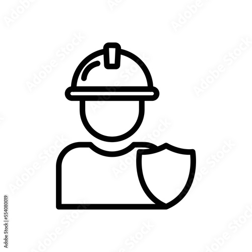 Builder icon illustration with shield. line icon style. suitable for safety icon. icon related to construction. Simple vector design editable