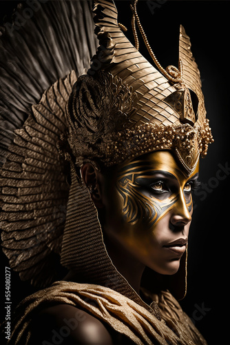 Goddess Hero Female Warier with a golden Mask and Golden Wings Goddess Legacy photo