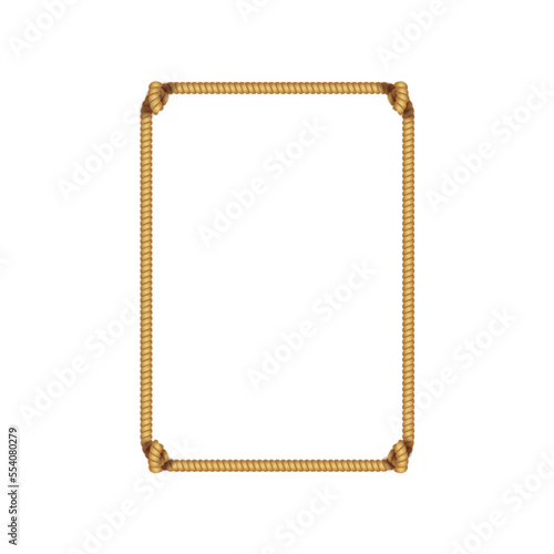 Realistic Detailed 3d Natural Jute Hemp Rope Frame Rectangular Shape Isolated on a White Background. Vector illustration