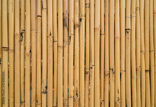 Fototapeta Naklejka Na Ścianę i Meble -  uniform background of pile of bamboo sticks. brown texture