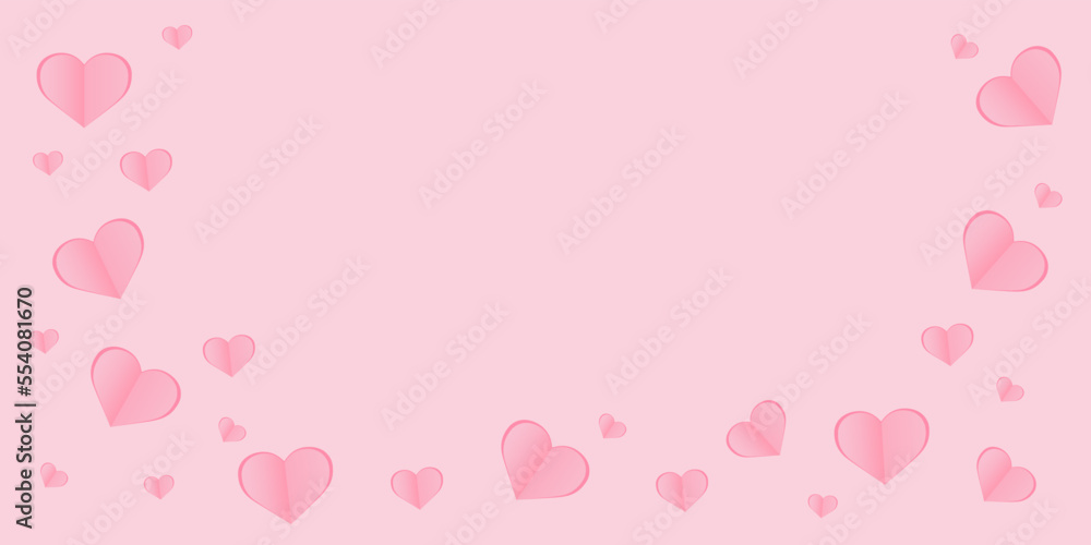 hearts on a pink background. space for text. Template for Valentine's Day greeting card, greeting card designer, wedding, mother's day. Vector
