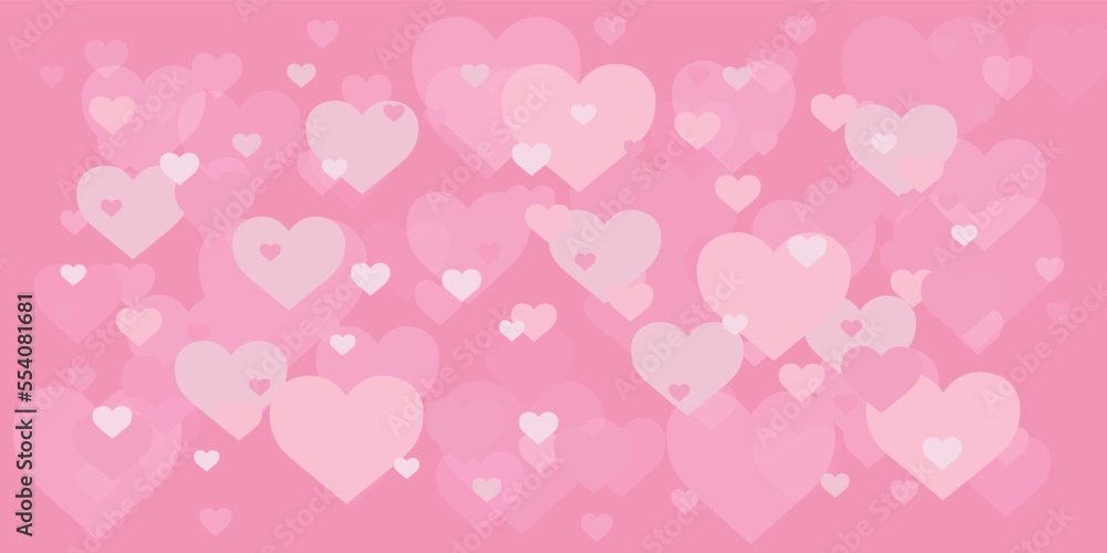 Different hearts on a pink background. Valentine's Day, Wedding, Invitation. Romantic background.