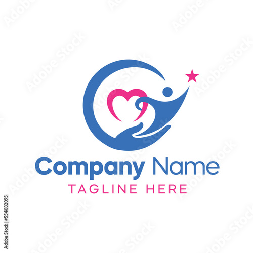 human rise non-profit logo design with pink heart