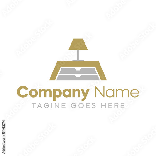 Furniture table and lamp logo design template premium vector