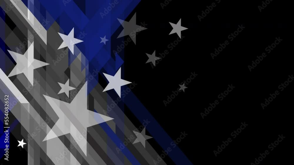 4k animation US flag with a thin blue line - a sign to honor and respect American police, army, and military officers. US national flag abstract geometric vector banner with a triangular pattern. Moti