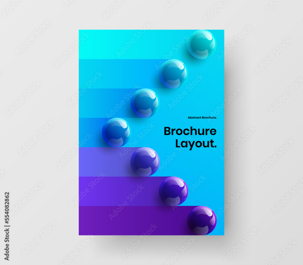 Bright pamphlet design vector template. Colorful 3D balls front page concept.