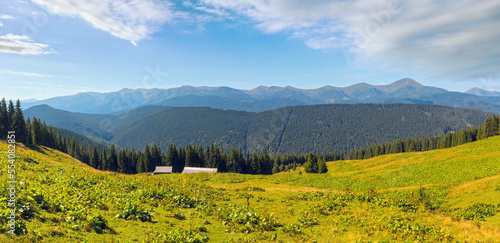 Summer Chornohora mountain ridge view from Vesnjarka plateau (Carpathian, Ukraine).