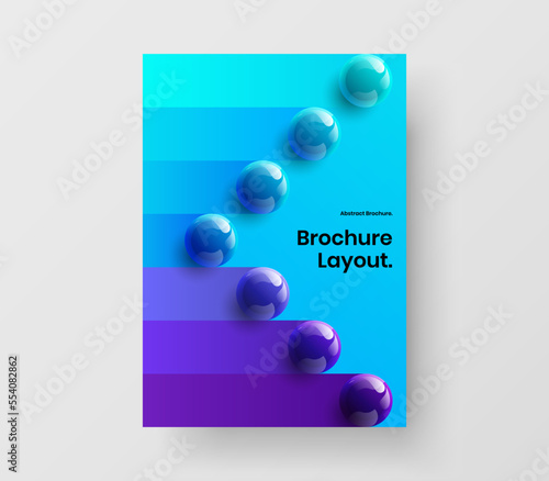 Bright pamphlet design vector template. Colorful 3D balls front page concept.